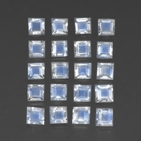 2.44 ctw White Rainbow Moonstone Stones, Natural Rainbow Moonstone in Square Facet Shape for Sale