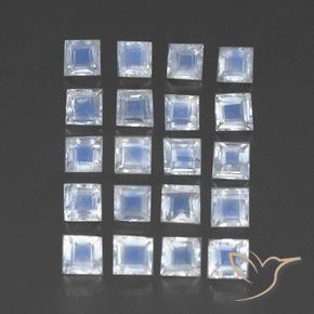 3.09 ctw White Rainbow Moonstone Stones, Natural Rainbow Moonstone in Square Facet Shape for Sale