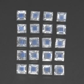 2.35 ctw White Rainbow Moonstone Stones, Natural Rainbow Moonstone in Square Facet Shape for Sale