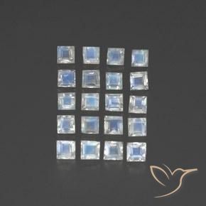 2.53 ctw White Rainbow Moonstone Stones, Natural Rainbow Moonstone in Square Facet Shape for Sale