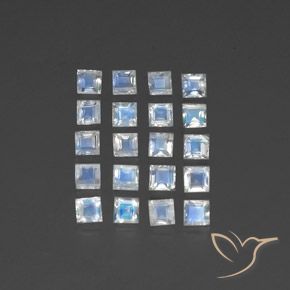 2.70 ctw White Rainbow Moonstone Stones, Natural Rainbow Moonstone in Square Facet Shape for Sale