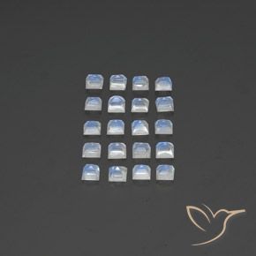 Rainbow Moonstone Gemstones in 3 x 3 mm (calibrated) Size for Sale, Rainbow Moonstone Stones in Bluish White Color