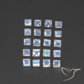 2.88 ctw White Rainbow Moonstone Stones, Natural Rainbow Moonstone in Square Facet Shape for Sale