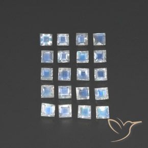 2.90 ctw White Rainbow Moonstone Stones, Natural Rainbow Moonstone in Square Facet Shape for Sale