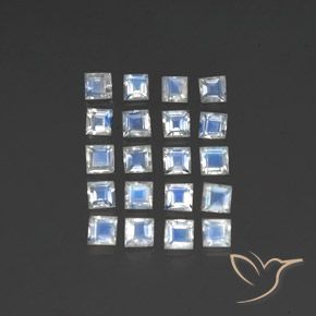 2.15 ctw White Rainbow Moonstone Stones, Natural Rainbow Moonstone in Square Facet Shape for Sale