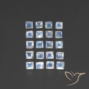 2.83 ctw White Rainbow Moonstone Stones, Natural Rainbow Moonstone in Square Facet Shape for Sale