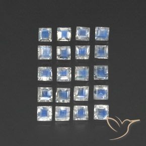 3.34 ctw White Rainbow Moonstone Stones, Natural Rainbow Moonstone in Square Facet Shape for Sale