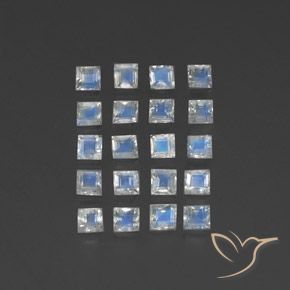 3.45 ctw White Rainbow Moonstone Stones, Natural Rainbow Moonstone in Square Facet Shape for Sale