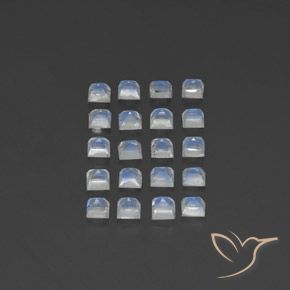 Rainbow Moonstone Gemstones in 3.2 x 3.2 mm Size for Sale, Rainbow Moonstone Stones in Bluish White Color