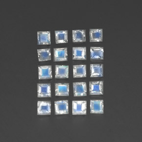 3.29 ctw White Rainbow Moonstone Stones, Natural Rainbow Moonstone in Square Facet Shape for Sale