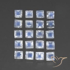 2.79 ctw White Rainbow Moonstone Stones, Natural Rainbow Moonstone in Square Facet Shape for Sale