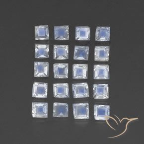 3.42 ctw White Rainbow Moonstone Stones, Natural Rainbow Moonstone in Square Facet Shape for Sale