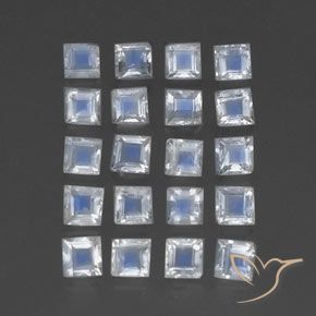 2.49 ctw White Rainbow Moonstone Stones, Natural Rainbow Moonstone in Square Facet Shape for Sale