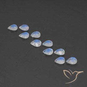 Rainbow Moonstone Gemstones in 5 x 4.8 mm Size for Sale, Rainbow Moonstone Stones in Bluish White Color