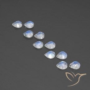 Rainbow Moonstone Gemstones in 5.3 x 5.1 mm Size for Sale, Rainbow Moonstone Stones in Bluish White Color