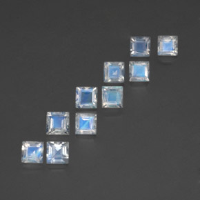 3.69 ctw Blue Rainbow Moonstone Stones, Natural Rainbow Moonstone in Square Facet Shape for Sale
