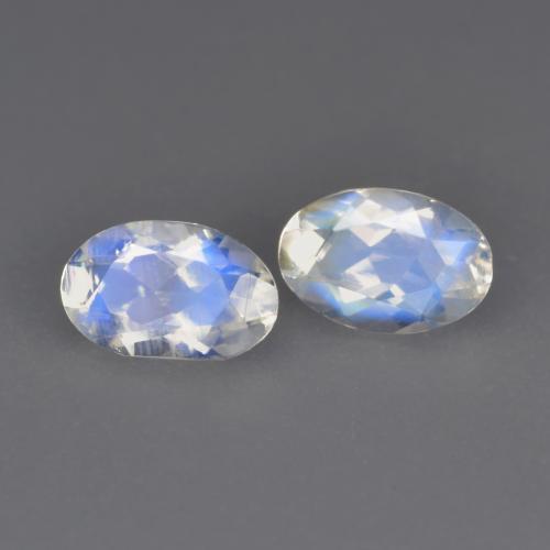 0.79 ctw White Rainbow Moonstone Gemstones, Rainbow Moonstone Gems in Oval Facet Shape for Sale.