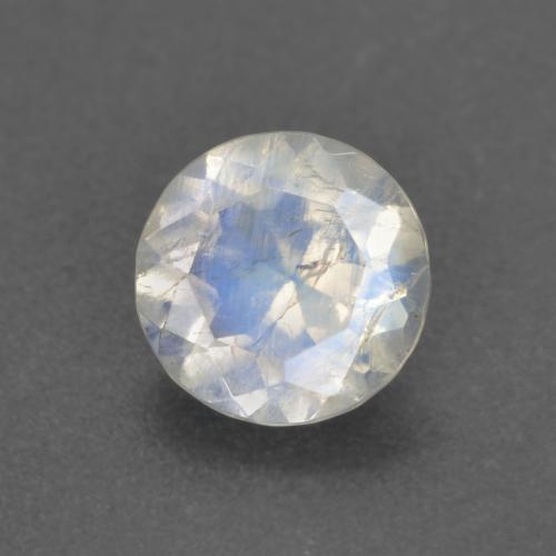 0.62 ct White Rainbow Moonstone Gemstone, Rainbow Moonstone Gem in Round Facet Shape for Sale.