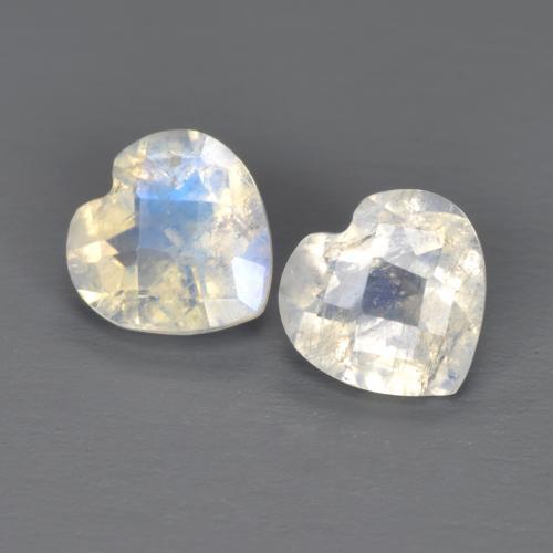 1.35 ctw White Rainbow Moonstone Gemstones, Rainbow Moonstone Gems in Heart Checkerboard Shape for Sale.