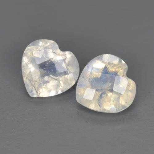 1.35 ctw White Rainbow Moonstone Stones, Natural Rainbow Moonstone in Heart Checkerboard Shape for Sale