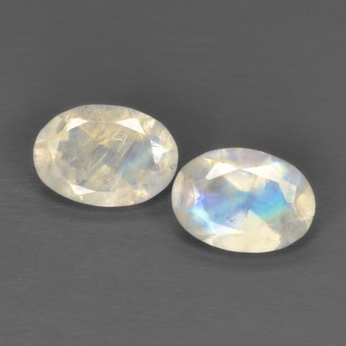 1.45 ctw White Rainbow Moonstone Gemstones, Rainbow Moonstone Gems in Oval Facet Shape for Sale.