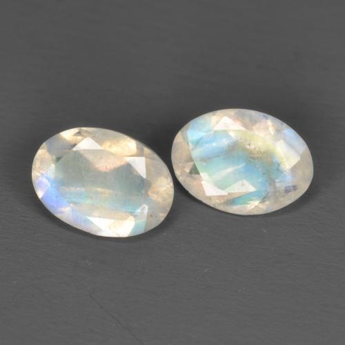 1.40 ctw White Rainbow Moonstone Stones, Natural Rainbow Moonstone in Oval Facet Shape for Sale