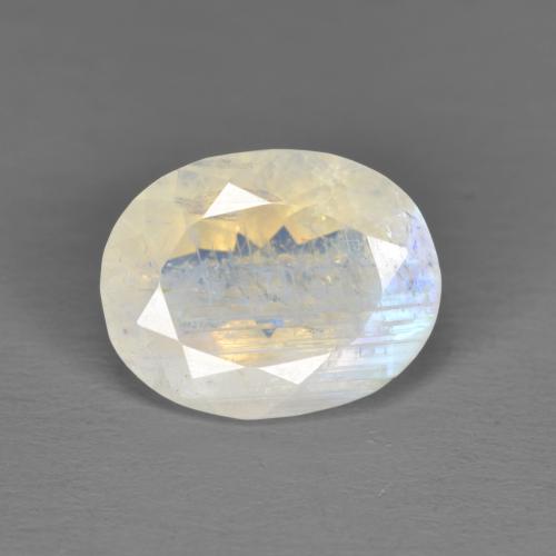 2.25 ct White Rainbow Moonstone Gemstone, Rainbow Moonstone Gem in Oval Facet Shape for Sale.