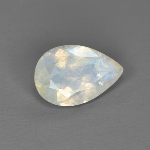 1.34 ct White Rainbow Moonstone Gemstone, Rainbow Moonstone Gem in Pear Facet Shape for Sale.