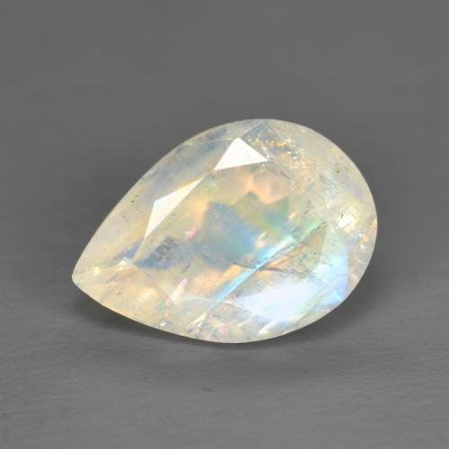 1.92 ct White Rainbow Moonstone Gemstone, Rainbow Moonstone Gem in Pear Facet Shape for Sale.