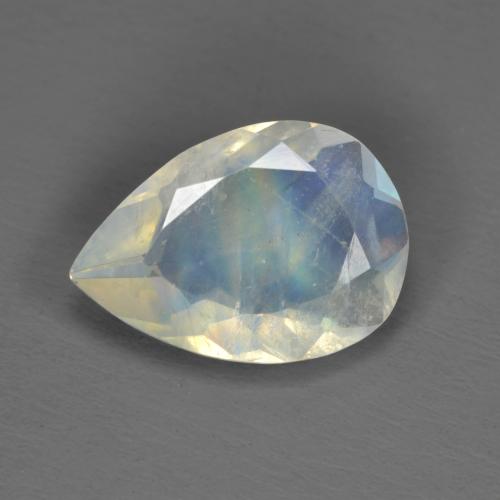 1.40 ct White Rainbow Moonstone Gemstone, Rainbow Moonstone Gem in Pear Facet Shape for Sale.