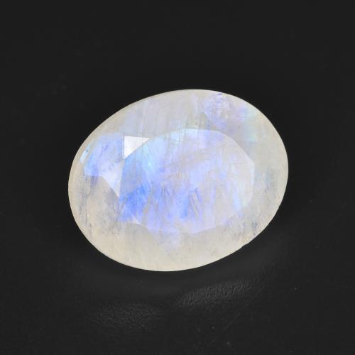 Bluish White Rainbow Moonstone Gem - 3.2ct Oval Facet (ID: 584648)