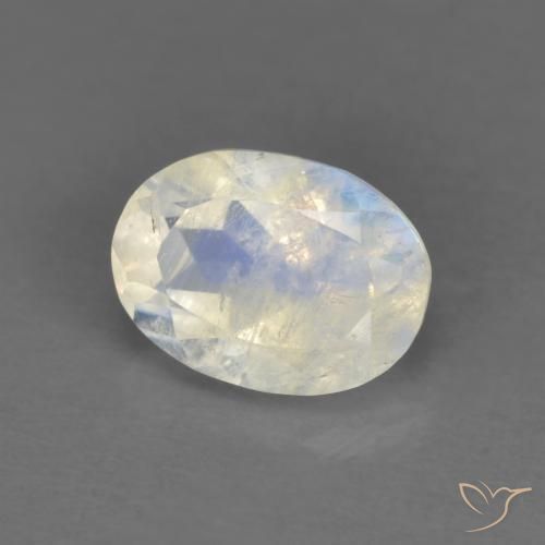 0.91 ct White Rainbow Moonstone Stone, Natural Rainbow Moonstone in Oval Facet Shape for Sale