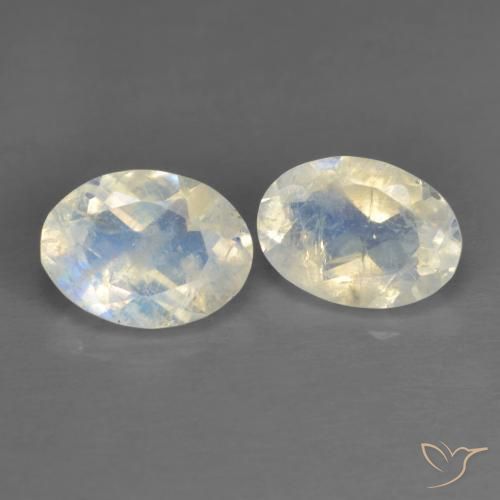 1.45 ctw White Rainbow Moonstone Stones, Natural Rainbow Moonstone in Oval Facet Shape for Sale