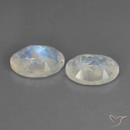 Rainbow Moonstone Gemstones in 7.1 x 5.3 mm Size for Sale, Rainbow Moonstone Stones in Bluish White Color