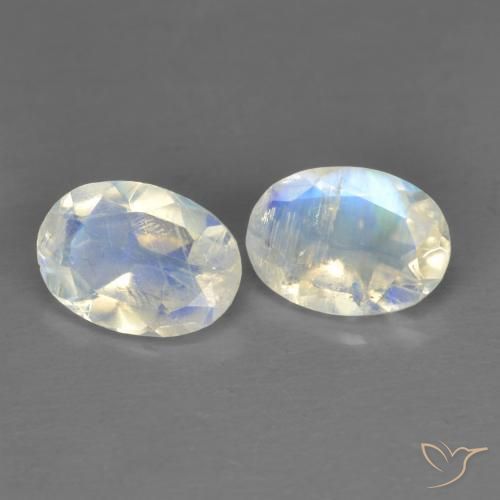 1.27 ctw White Rainbow Moonstone Stones, Natural Rainbow Moonstone in Oval Facet Shape for Sale