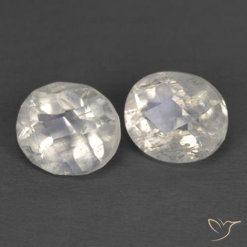 2.39 ctw White Rainbow Moonstone Stones, Natural Rainbow Moonstone in Oval Checkerboard Shape for Sale