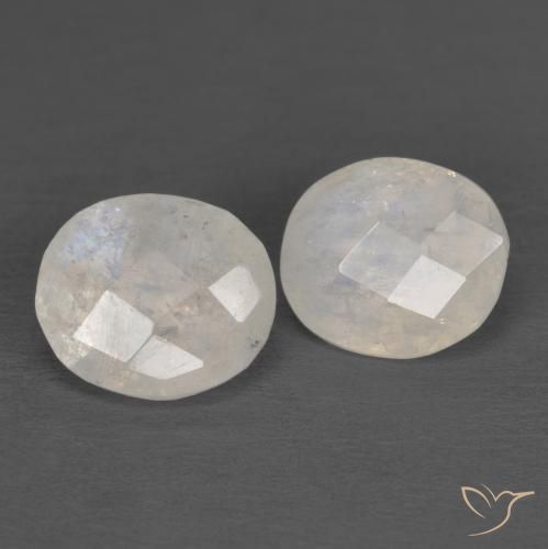 2.14 ctw White Rainbow Moonstone Stones, Natural Rainbow Moonstone in Oval Checkerboard Shape for Sale