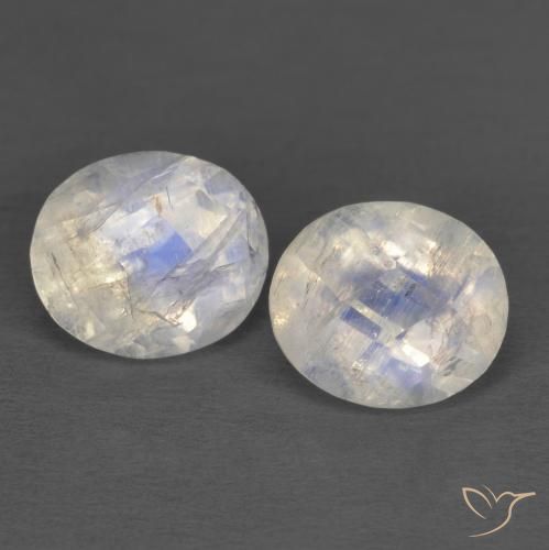 2.43 ctw White Rainbow Moonstone Stones, Natural Rainbow Moonstone in Oval Checkerboard Shape for Sale