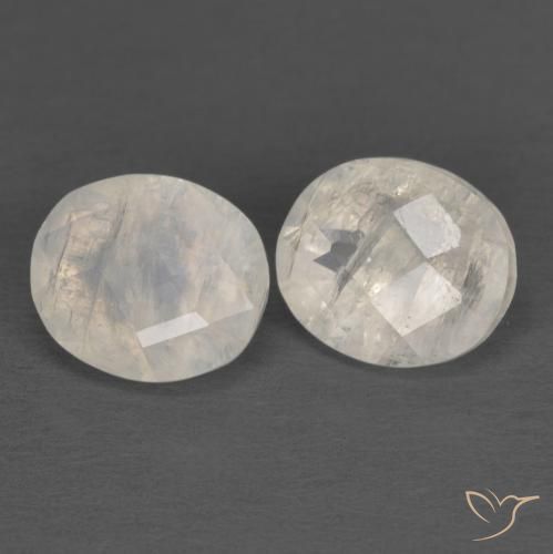 2.17 ctw White Rainbow Moonstone Stones, Natural Rainbow Moonstone in Oval Checkerboard Shape for Sale