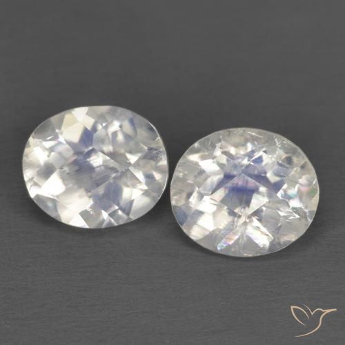 2.43 ctw White Rainbow Moonstone Stones, Natural Rainbow Moonstone in Oval Checkerboard Shape for Sale