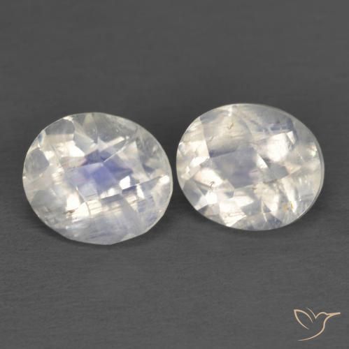 2.29 ctw White Rainbow Moonstone Stones, Natural Rainbow Moonstone in Oval Checkerboard Shape for Sale