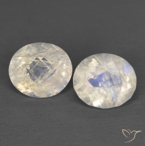 2.25 ctw White Rainbow Moonstone Stones, Natural Rainbow Moonstone in Oval Checkerboard Shape for Sale