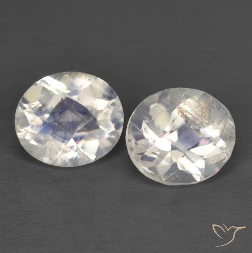 2.36 ctw White Rainbow Moonstone Stones, Natural Rainbow Moonstone in Oval Checkerboard Shape for Sale
