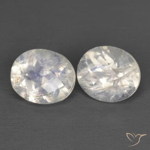 2.33 ctw White Rainbow Moonstone Stones, Natural Rainbow Moonstone in Oval Checkerboard Shape for Sale