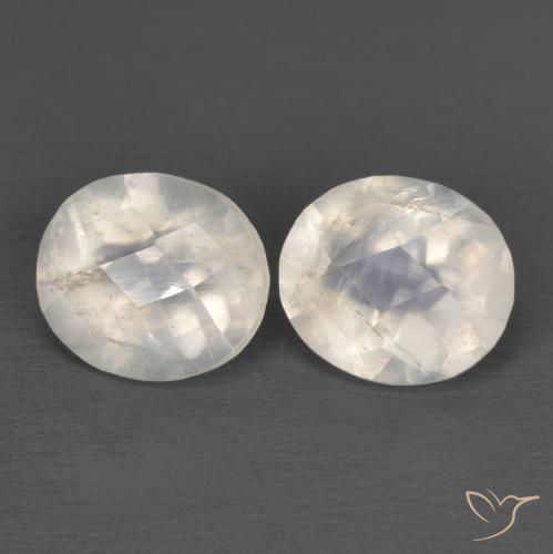 2.30 ctw White Rainbow Moonstone Stones, Natural Rainbow Moonstone in Oval Checkerboard Shape for Sale