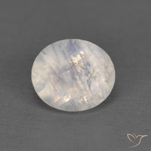 1.21 ct White Rainbow Moonstone Stone, Natural Rainbow Moonstone in Oval Checkerboard Shape for Sale