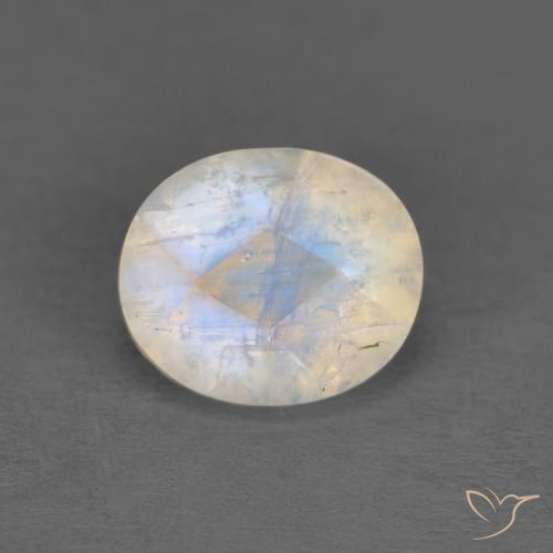 1.18ct Natural Bluish White Rainbow Moonstone, Oval, Translucent