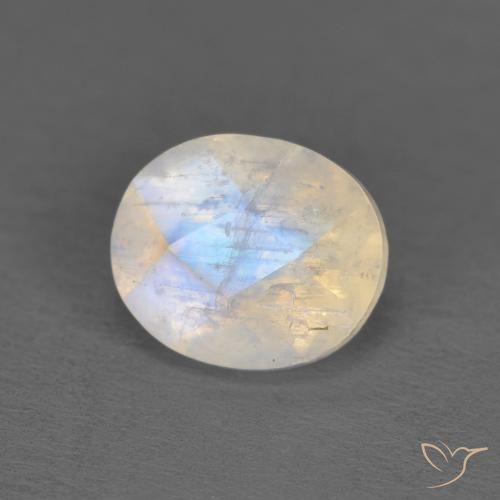 1.18 ct White Rainbow Moonstone Stone, Natural Rainbow Moonstone in Oval Checkerboard Shape for Sale