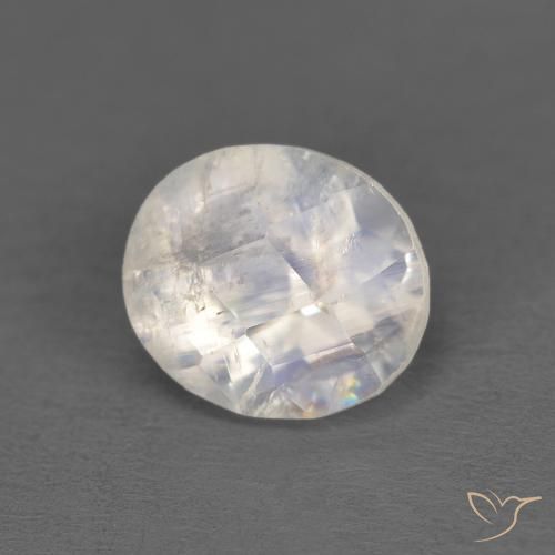 1.21 ct White Rainbow Moonstone Stone, Natural Rainbow Moonstone in Oval Checkerboard Shape for Sale