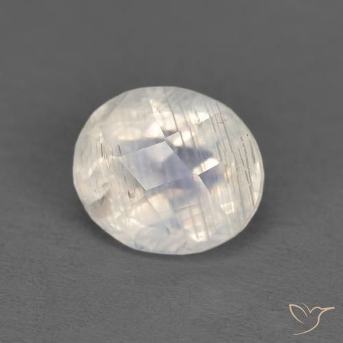 1.25 ct White Rainbow Moonstone Stone, Natural Rainbow Moonstone in Oval Checkerboard Shape for Sale